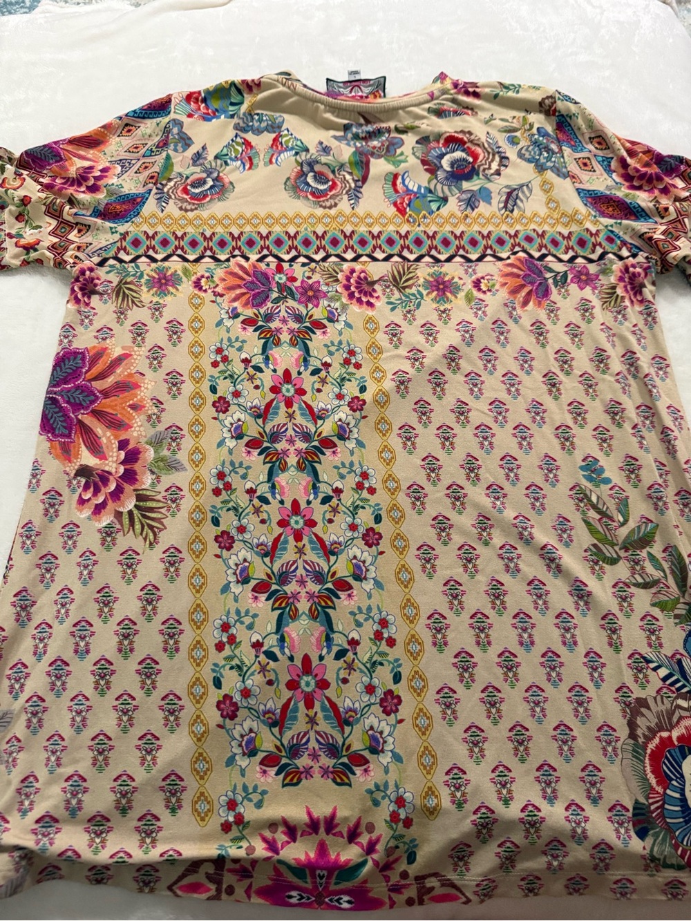 JOHNNY WAS Top Women L Floral Zakis Crewneck Blouse Bamboo Stretch S/S E14 - Picture 6 of 6